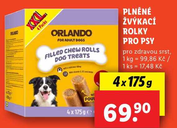 PLNĚNÉ ŽVÝKACÍ ROLKY PRO PSY, 4x 175 g