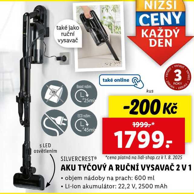AKU TYČOVÝ A RUČNÍ VYSAVAČ 2 V 1 