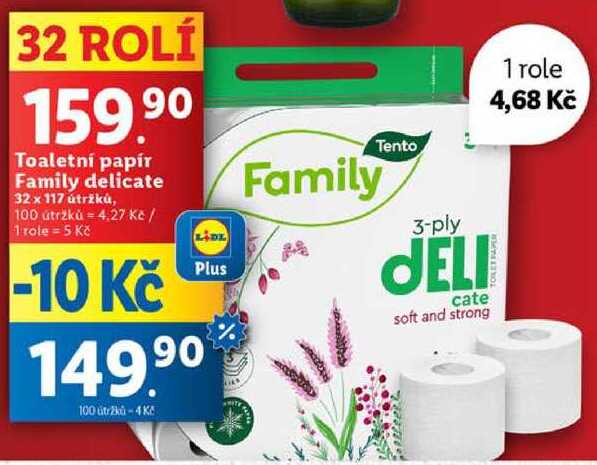 Toaletní papír Family delicate, 32x 117 útržků