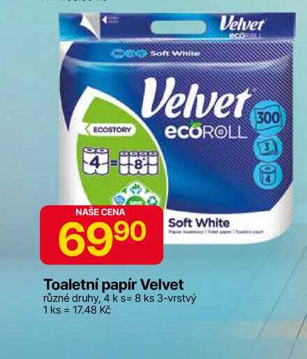 Velvet Soft White Toaletní papír různé druhy, 4 ks