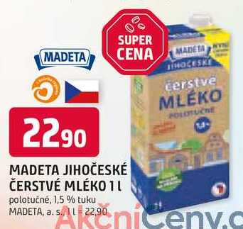 MADETA JIHOČESKÉ ČERSTVÉ MLÉKO 1l polotučné, 1,5 % tuku