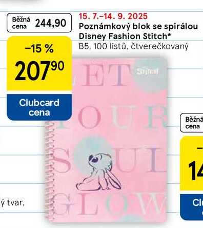 Poznámkový blok se spirálou Disney Fashion Stitch, B5, 100 listů, čtverečkovaný  