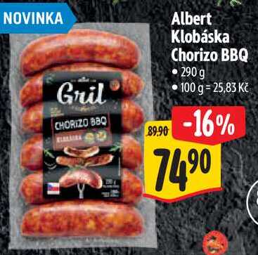 Albert Klobáska Chorizo BBQ, 290 g