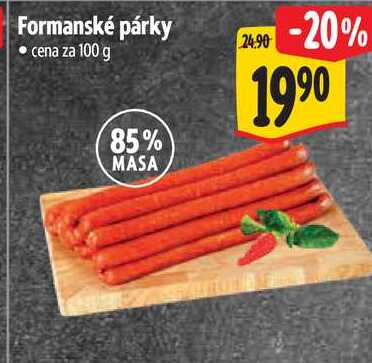 Formanské párky, cena za 100 g 