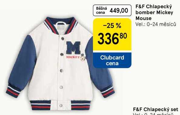 F&F Chlapecký bomber Mickey Mouse Vel.: 0-24 měsíců 