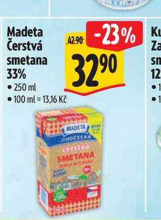 Madeta Čerstvá smetana 33% 250 ml 