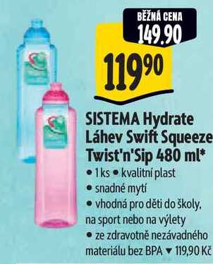 SISTEMA Hydrate Láhev Swift Squeeze Twist'n'Sip 480 ml
