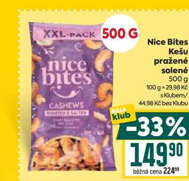 Nice Bites Kešu pražené solené 500 g  