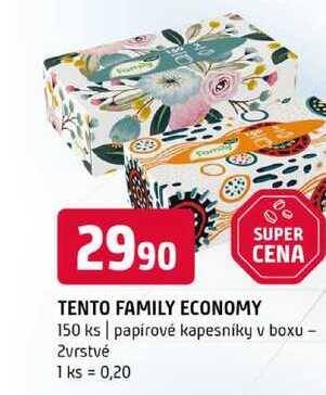 TENTO FAMILY ECONOMY 150 ks papírové kapesníky v boxu 2vrstvé 