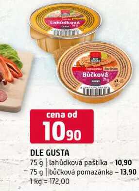 DLE GUSTA 75 g lahůdková paštika 75 g bůčková pomazánka 