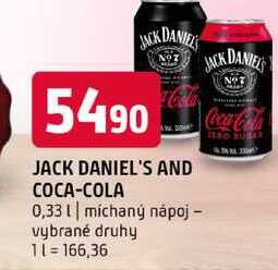 JACK DANIEL'S AND COCA-COLA 0,33l míchaný nápoj vybrané druhy 