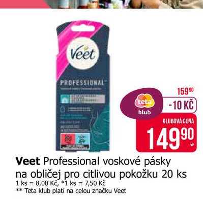 Veet Professional voskové pásky na obličej pro citlivou pokožku 20 ks 