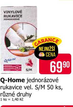 Q-Home jednorázové rukavice vel. S/M 50 ks, různé druhy