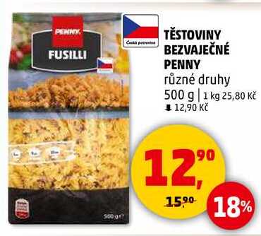TĚSTOVINY BEZVAJEČNÉ PENNY různé druhy, 500 g 