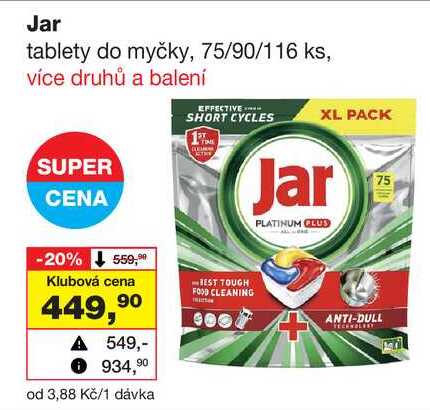 Jar tablety do myčky, 75/90/116 ks