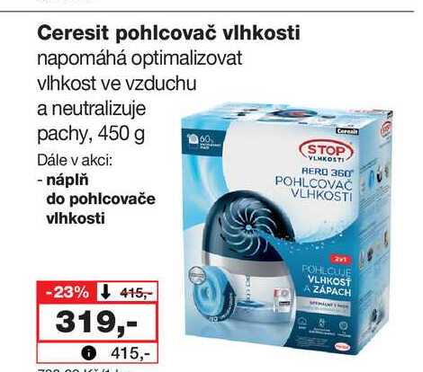 Ceresit pohlcovač vlhkosti napomáhá optimalizovat vlhkost ve vzduchu a neutralizuje pachy, 450 g 