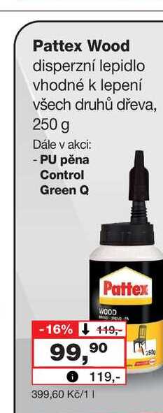 Pattex Wood disperzní lepidlo vhodné k lepení všech druhů dřeva, 250 g 