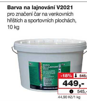 Barva na lajnování V2021 pro značení čar na venkovních hřištích a sportovních plochách, 10 kg 