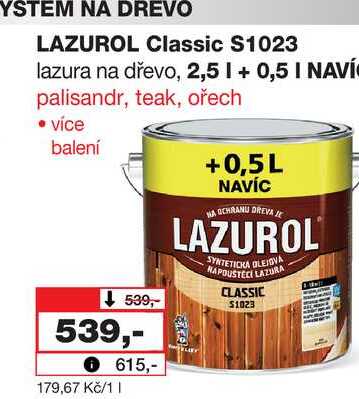 LAZUROL Classic S1023 lazura na dřevo, 2,5l