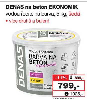 DENAS DENAS na beton EKONOMIK vodou ředitelná barva, 5 kg, šedá 