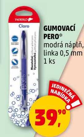 GUMOVACÍ PERO modrá náplň, linka 0,5 mm, 1 ks 