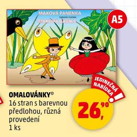 OMALOVÁNKY, 16 stran s barevnou předlohou, různá provedení, 1 ks 