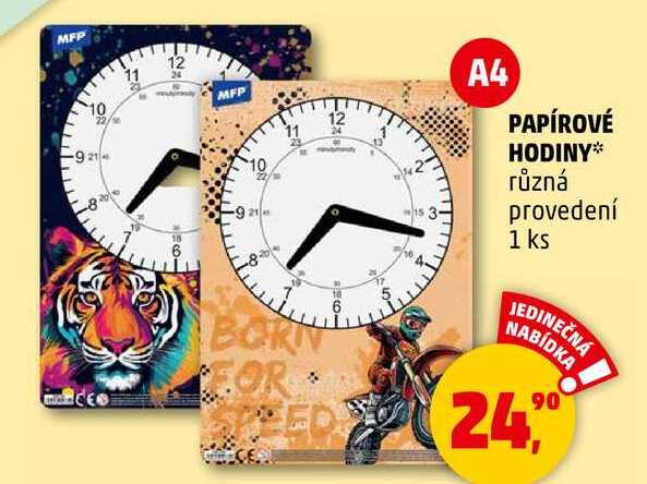 PAPÍROVÉ HODINY různá provedení, 1 ks  