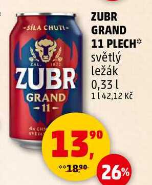 ZUBR GRAND 11 PLECH světlý ležák, 0,33 l