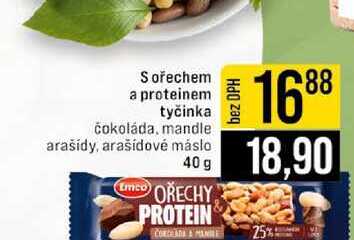 S ořechem a proteinem tyčinka čokoláda, mandle arašidy, arašídové máslo 40 g 