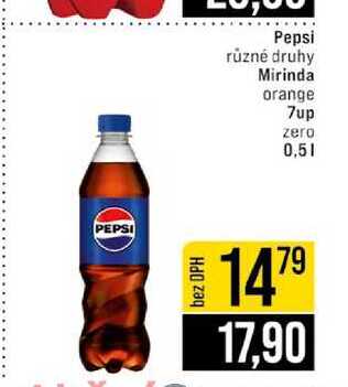 Pepsi různé druhy Mirinda orange 7up zero 0,5l