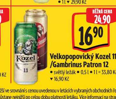   Velkopopovický Kozel 11 /Gambrinus Patron 12  0,5 l