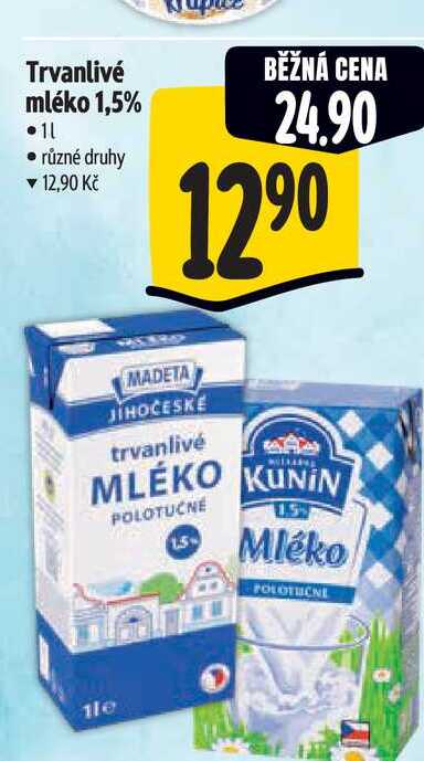 Trvanlivé mléko 1,5% 1 l