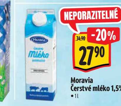   Moravia Čerstvé mléko 1,5%  1 l