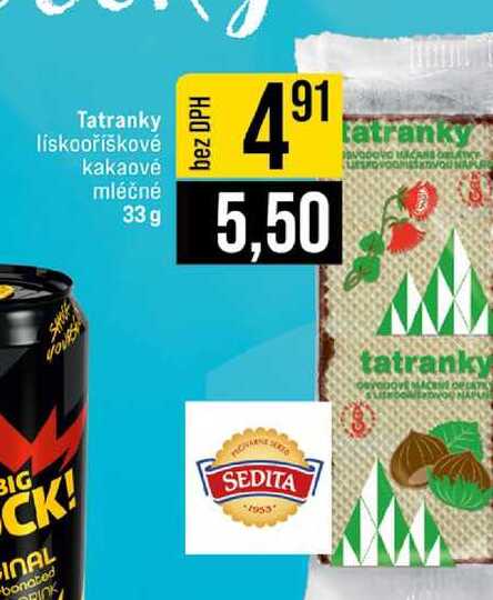 Tatranky liskooříškové kakaové mléčné 33 g 