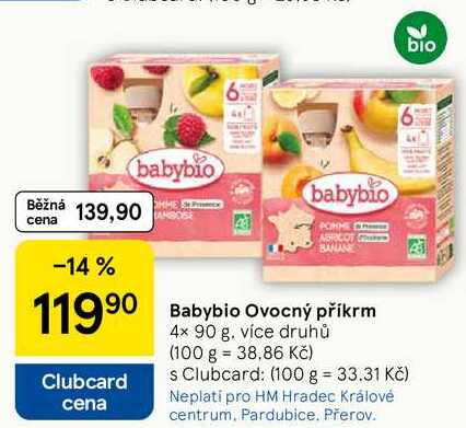 Babybio Ovocný příkrm, 4x 90 g. více druhů  