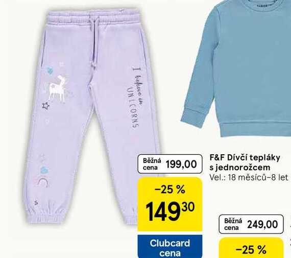 F&F Dívčí tepláky s jednorožcem Vel.: 18 měsíců-8 let  