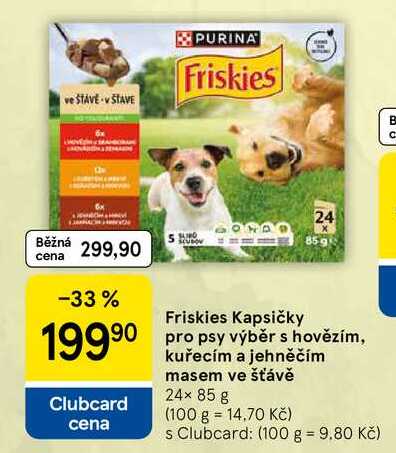 Friskies Kapsičky pro psy výběr s hovězím, kuřecím a jehněčím masem ve šťávě, 24× 85 g 