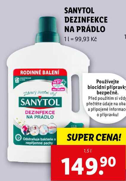 SANYTOL DEZINFEKCE NA PRÁDLO, 1,5 l