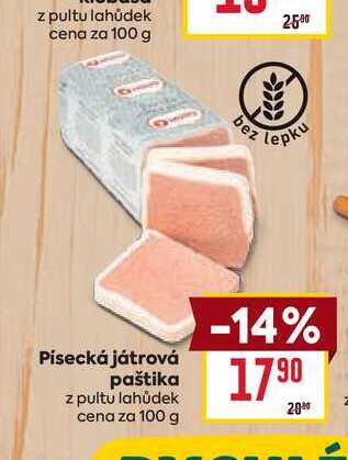 Písecká játrová paštika z pultu lahůdek cena za 100 g