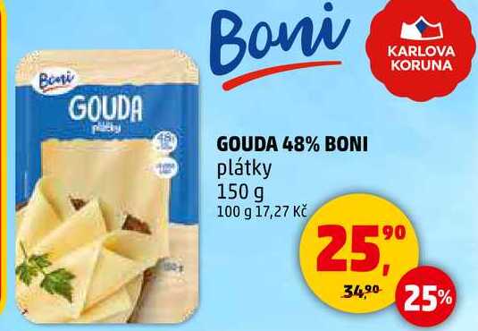 GOUDA 48% BONI plátky, 150 g 