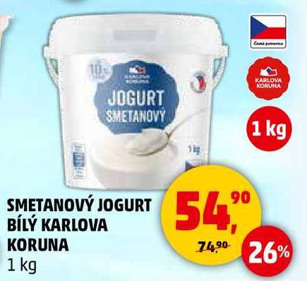 SMETANOVÝ JOGURT BÍLÝ KARLOVA KORUNA, 1 kg