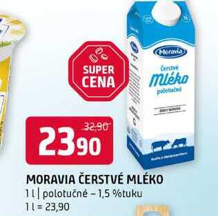 Moravia čerstvé mléko 1l polotučné 1,5 %tuku 