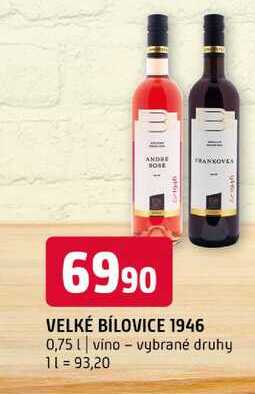 Velké bílovice 1946 vybrané druhy 0,75l vino