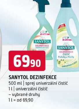 SANYTOL DEZINFEKCE 500 ml sprej univerzální čistič 1l univerzální čistič vybrané druhy