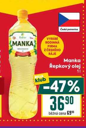 Manka Řepkový olej 1l