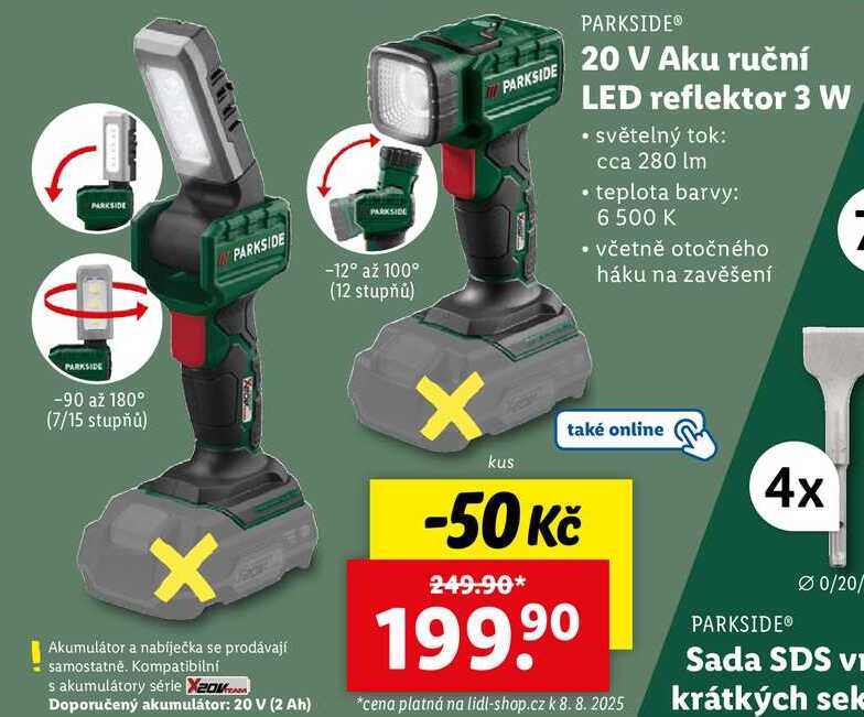 20 V Aku ruční LED reflektor 3 W 