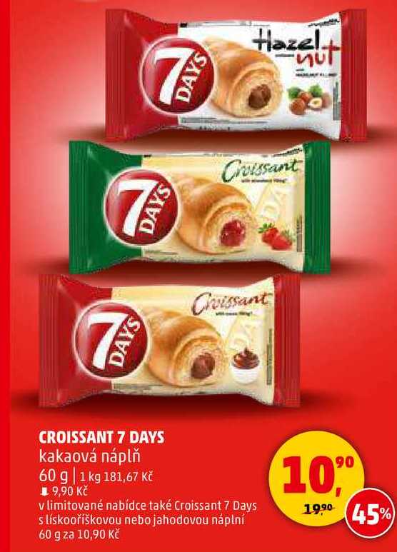Croissant 7 Days s lískooříškovou nebo jahodovou náplní, 60 g 