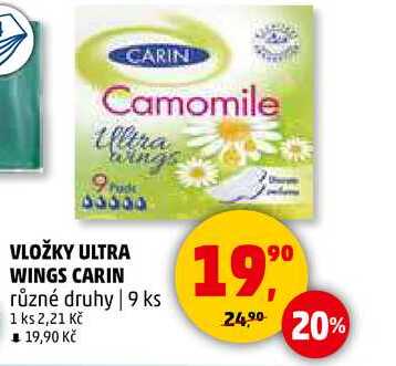 VLOŽKY ULTRA WINGS CARIN různé druhy, 9 ks 