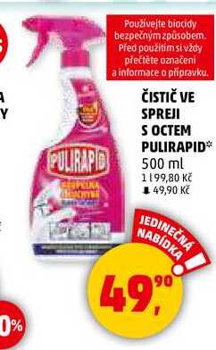 ČISTIČ VE SPREJI S OCTEM PULIRAPID, 500 ml  