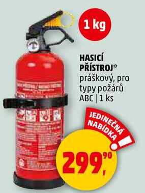 HASICÍ PŘÍSTROJ práškový, pro typy požárů ABC, 1 ks